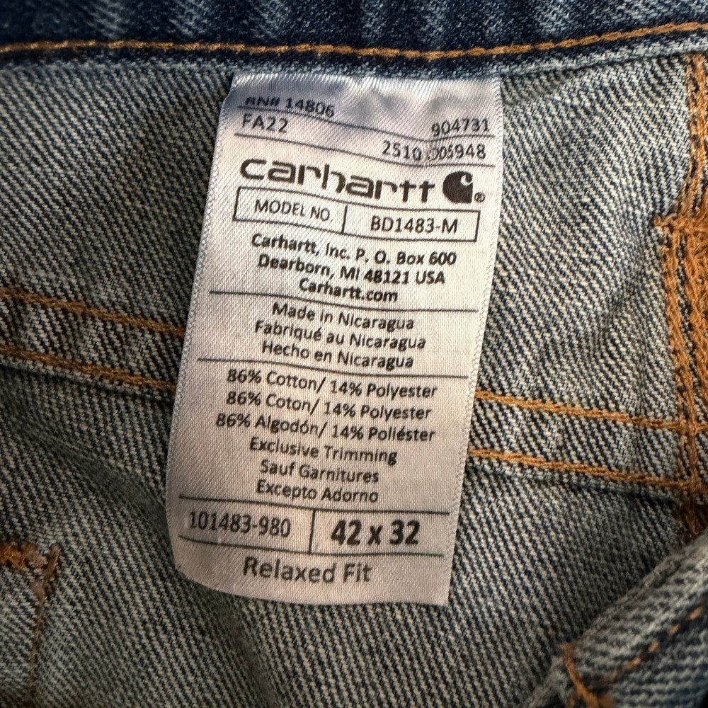 Carhartt Relaxed Fit Work Jeans BD1483-M Utility Denim Medium Wash Blue 42x32 - Picture 4 of 14